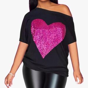 Hot pink sequin off shoulder tshirt